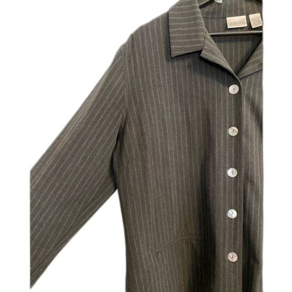 Chico's 3 (XL) Gray Pinstripe Button Up Blazer, Business Casual, Office UB-37 - Picture 3 of 9